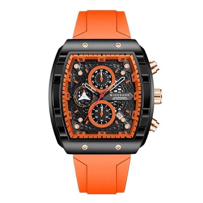 Giordano Square Dial Multifuncational Watch for Men with Stylish Design, Waterproof, Date Display & Silicone Strap